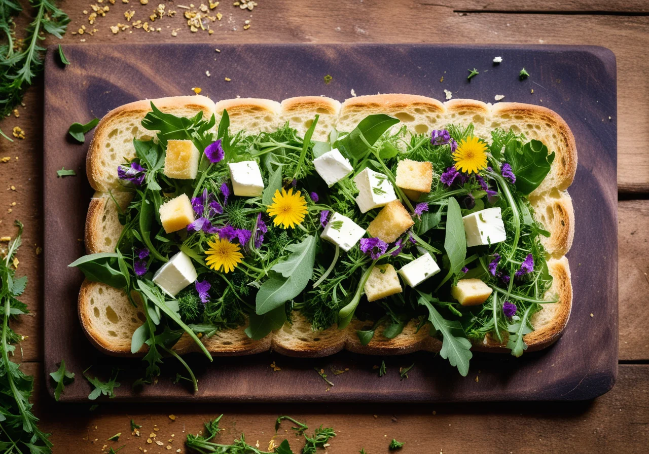 Herb Salad with Toasted Bread and Goat Cheese