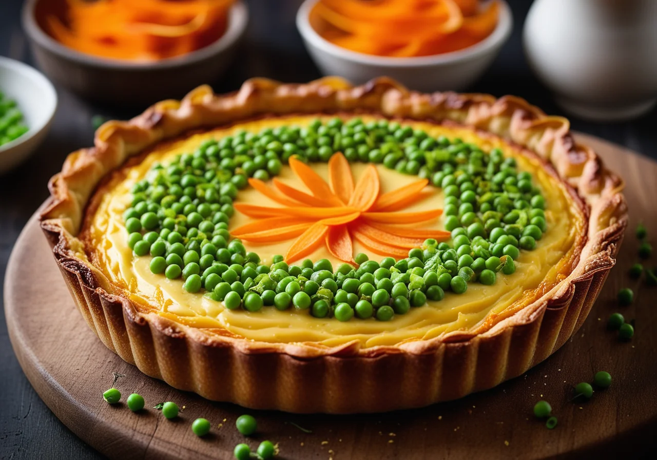 Leek Quiche with Carrots and Peas