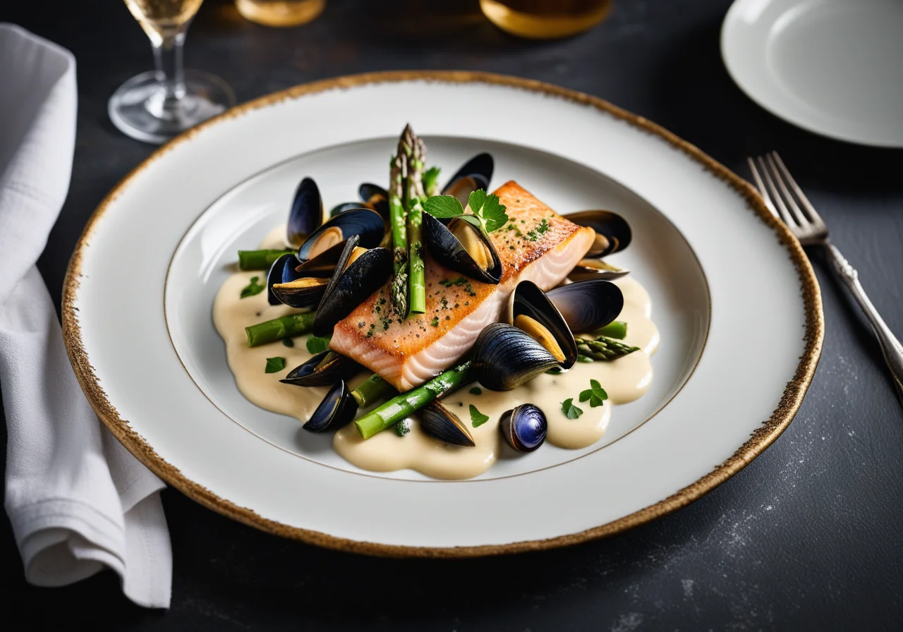 Sea Trout Fillet with Mussels and Asparagus