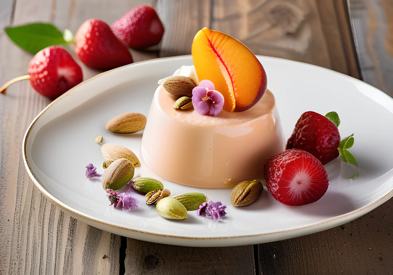 Peach Dessert with Pistachio Ice