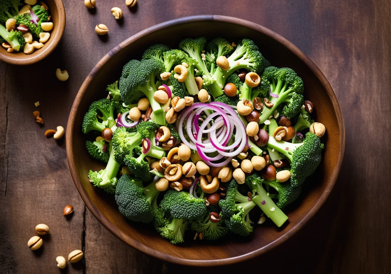 Broccoli salad with garlic, ginger and nuts