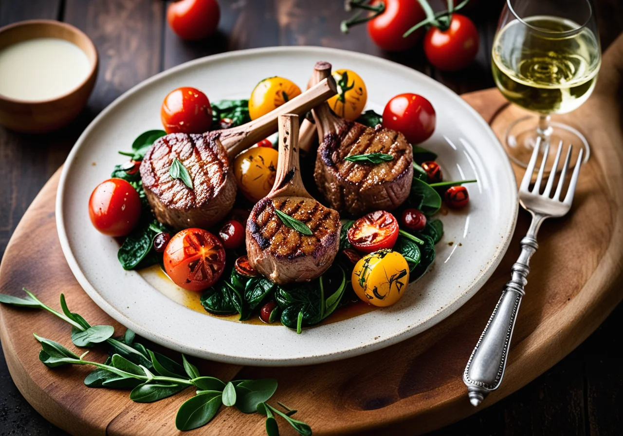 Lamb Chops with Grilled Tomatoes and Spinach
