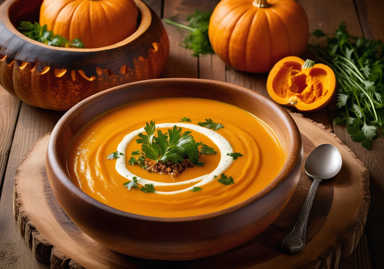 Spicy Pumpkin Soup in the Pumpkin