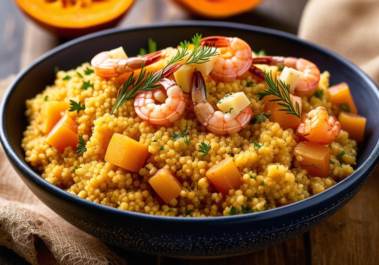 Couscous with Shrimp, Pumpkin and Almonds