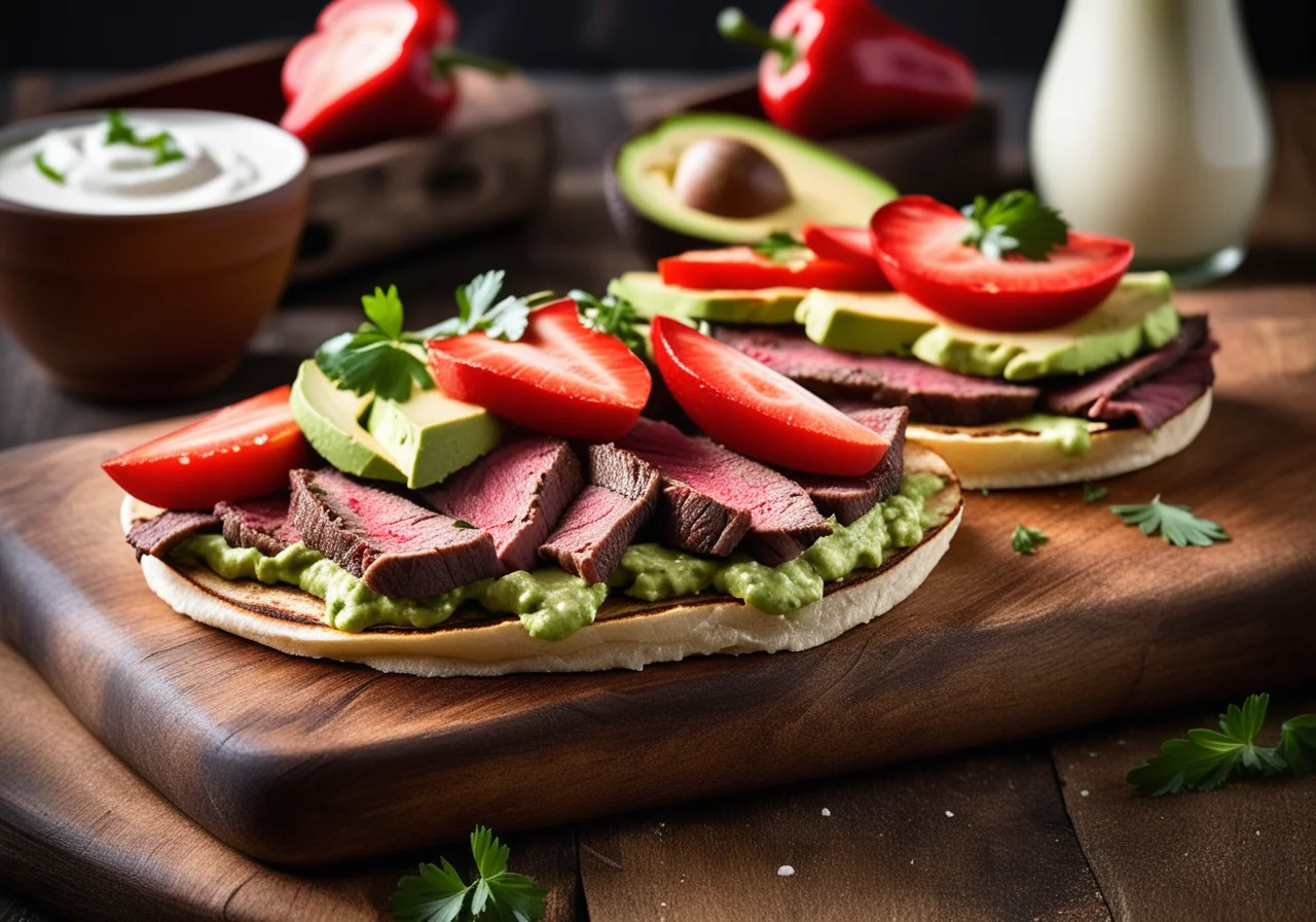 Tortilla with Beef, Bell Pepper and Strawberries
