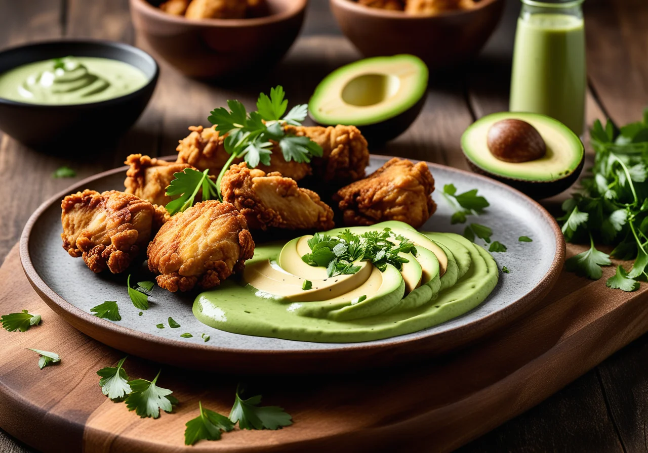 Crispy Chicken Pieces with Avocado Cream