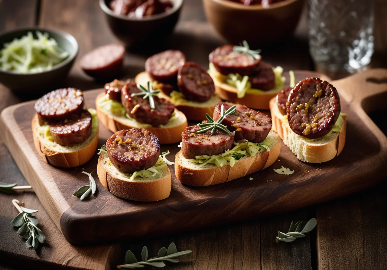 Crostini with Spicy Sausage (Salsiccia) and Mustard