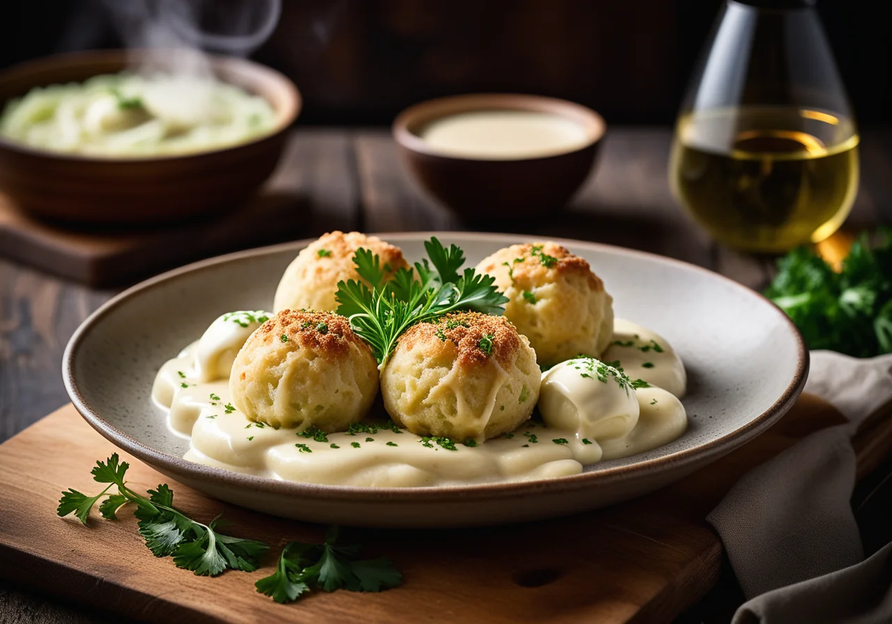 Bread Roll Dumplings with Curly Cabbage