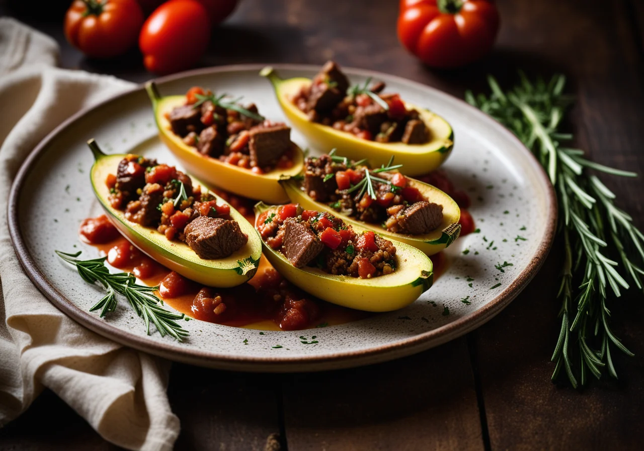 Zucchini with Lamb Ragout Filling