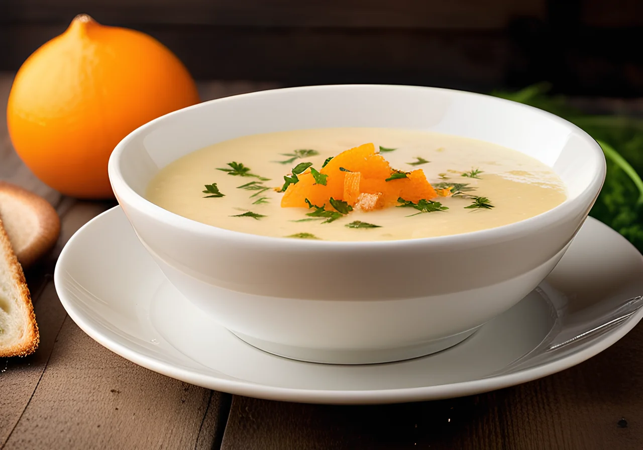 Cheese Soup with Horseradish and Bread Cubes