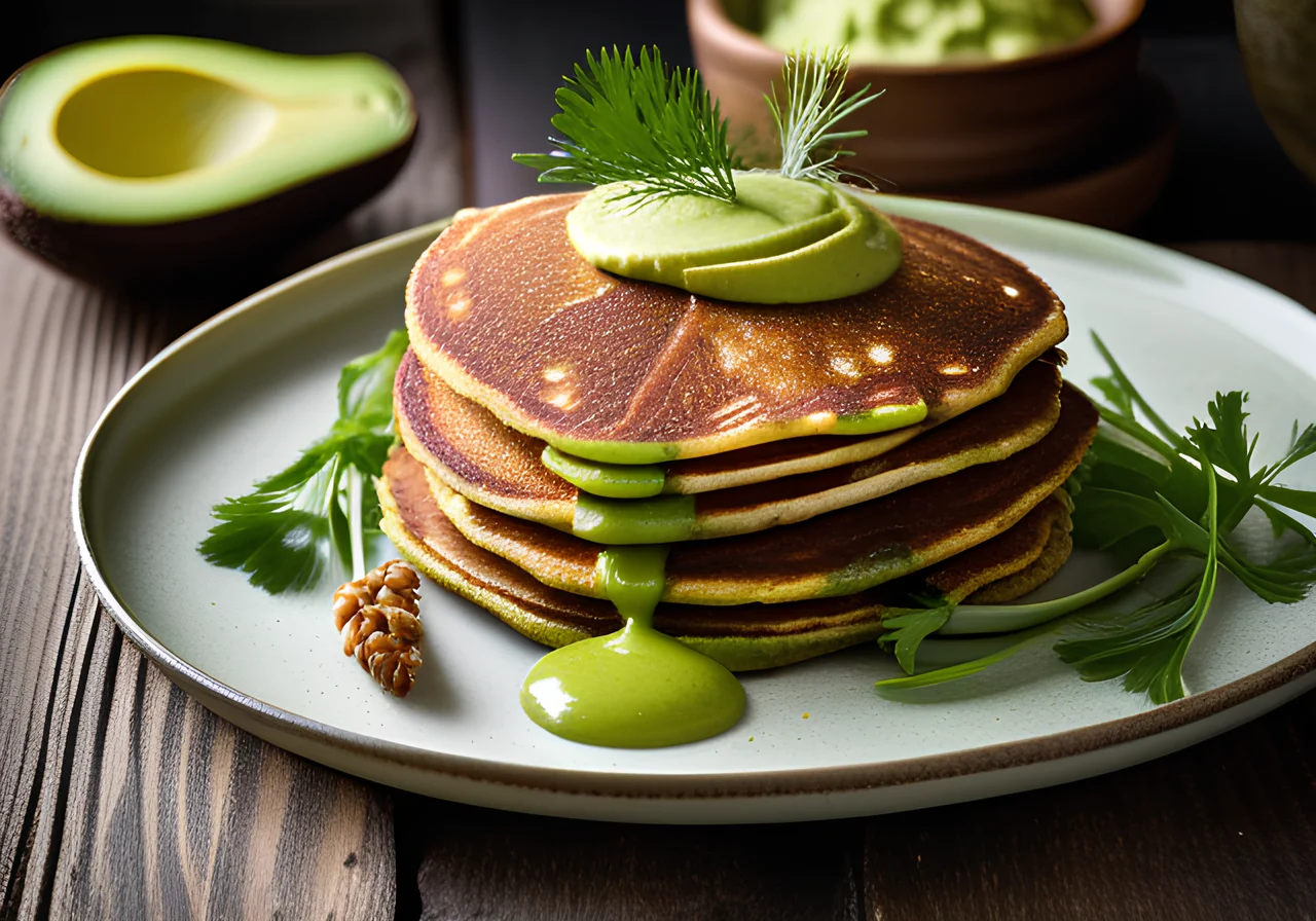 Buckwheat Pancakes with Avocado Purée and Celery Sticks