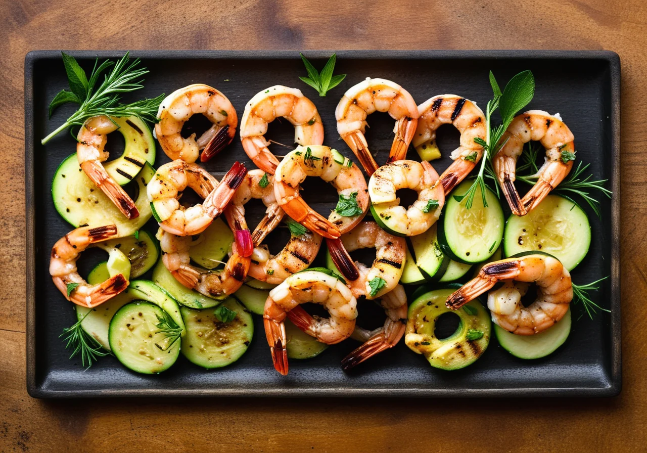Skewers with Shrimp, Zucchini and Salmon