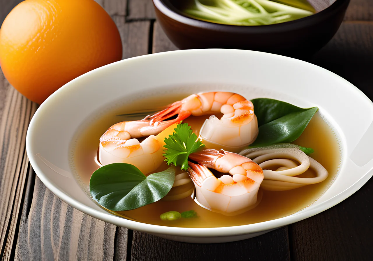 Miso Soup with Noodles and Shrimp