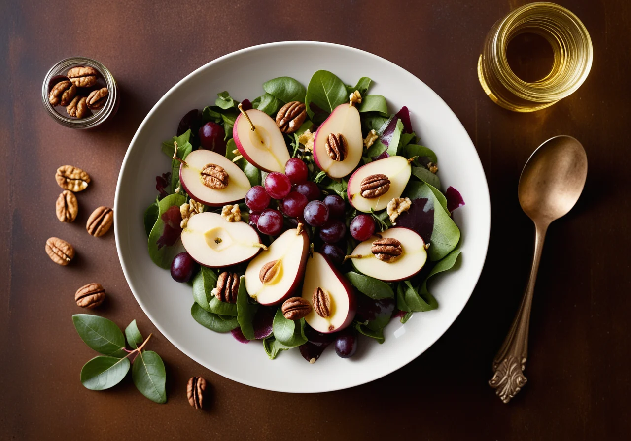 Mixed Leaf Salad with Pear Slices and Parmesan Shavings
