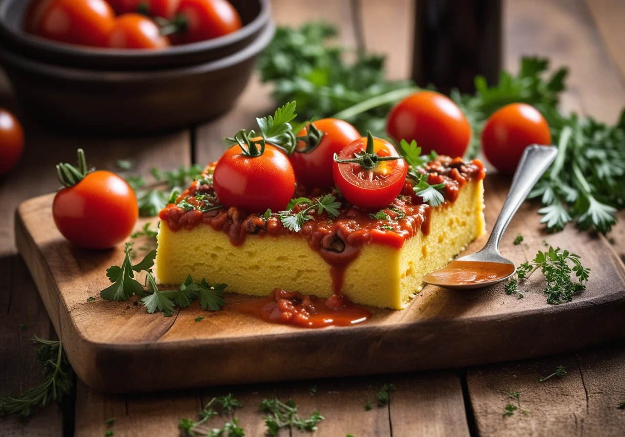 Polenta Slice with Mushroom Tomato Sauce