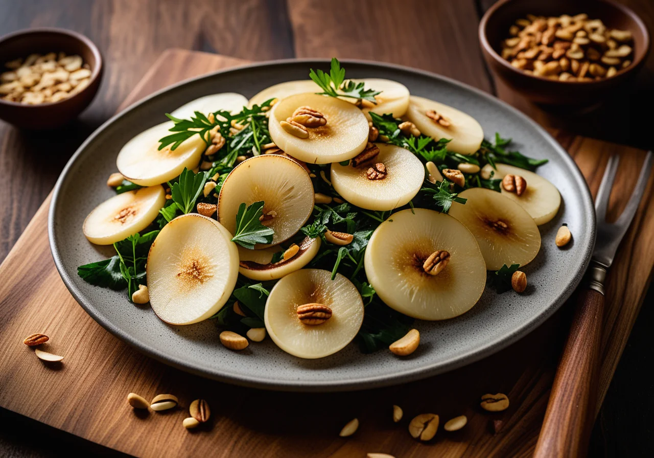 Stir‑Fry with White Turnips and Pine Nuts