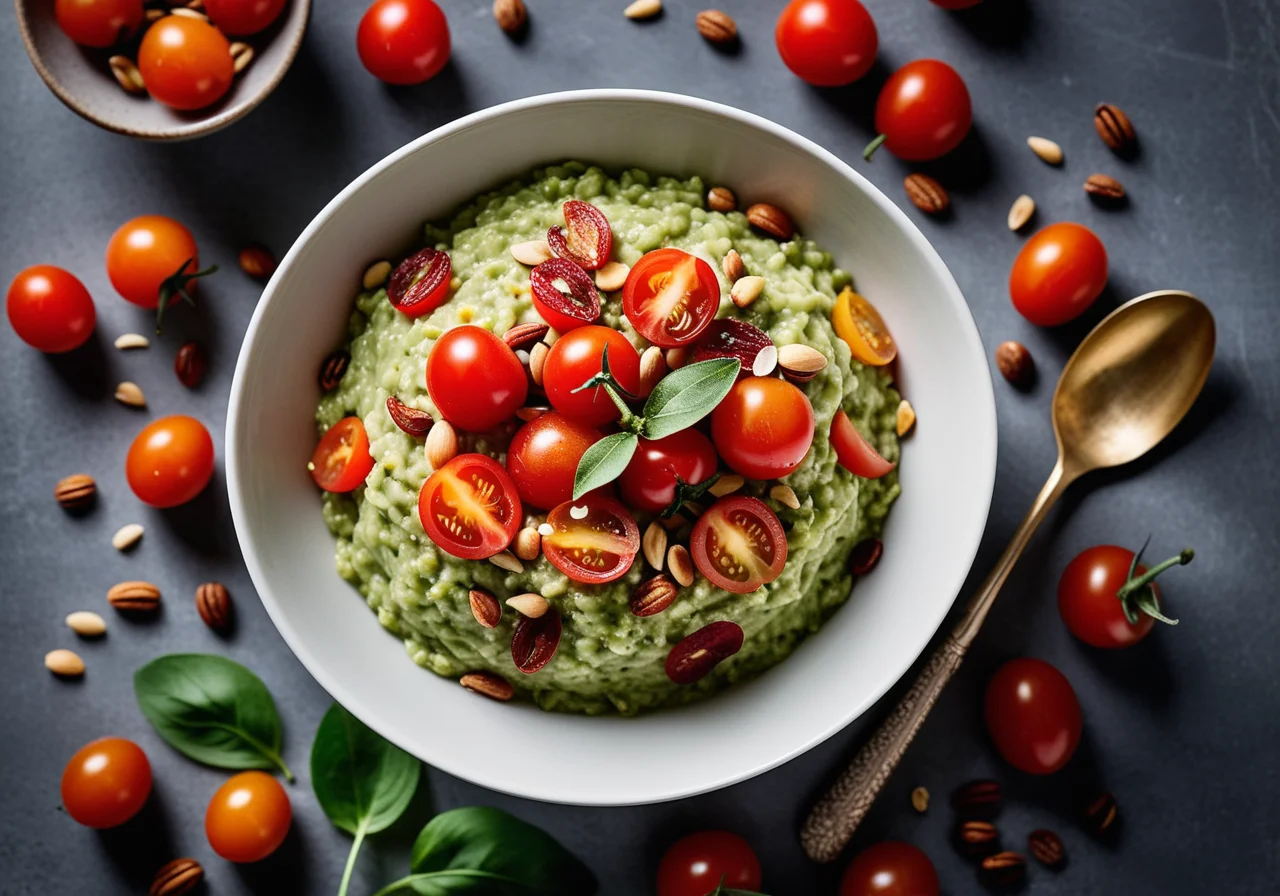 Green Risotto with Grana Padano Crisps, Cherry Tomatoes and Pistachios