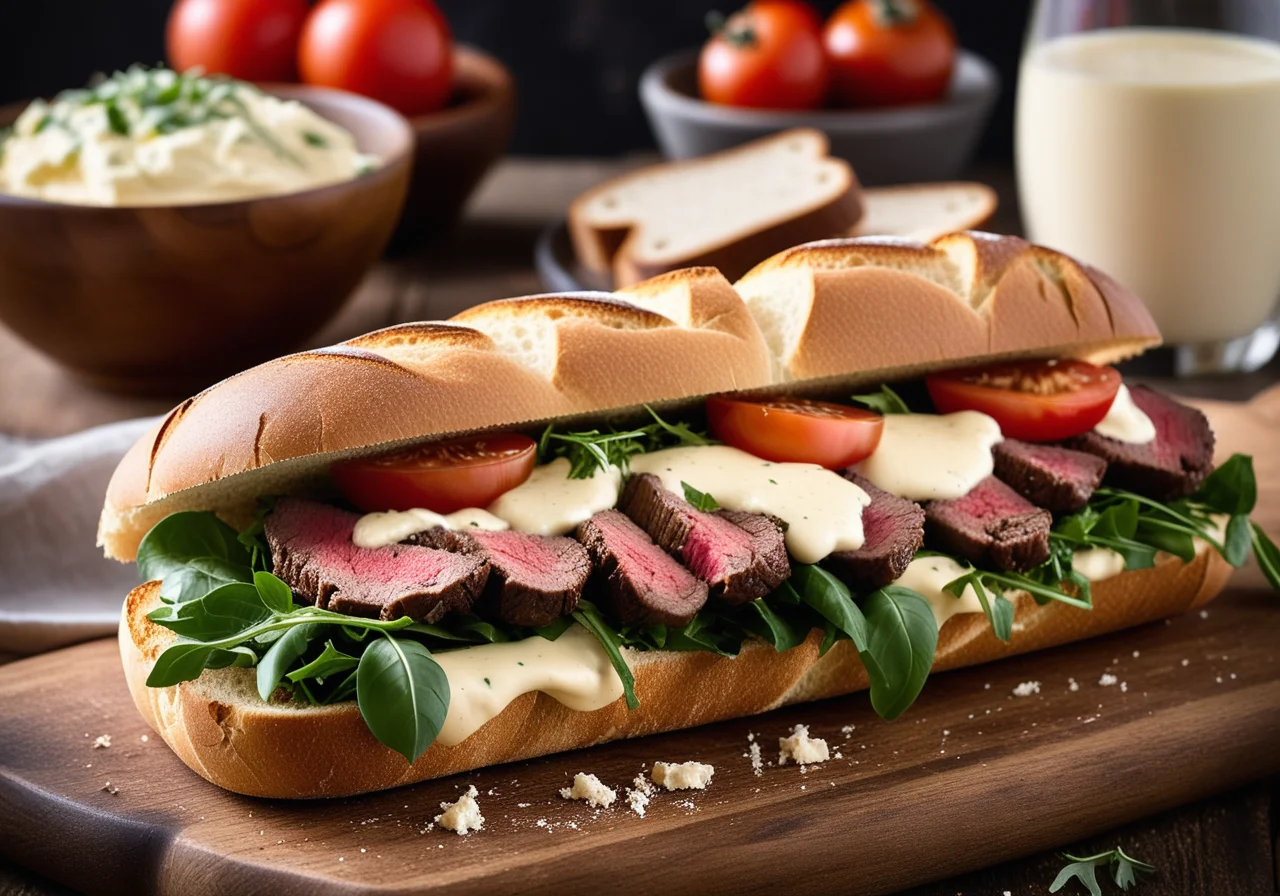Steak Sandwich with Arugula and Tomatoes