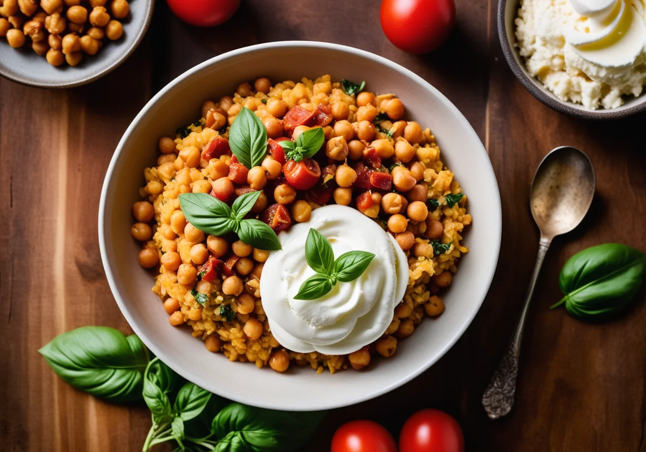 Chickpea Rice with Tomato Ragout and Burrata