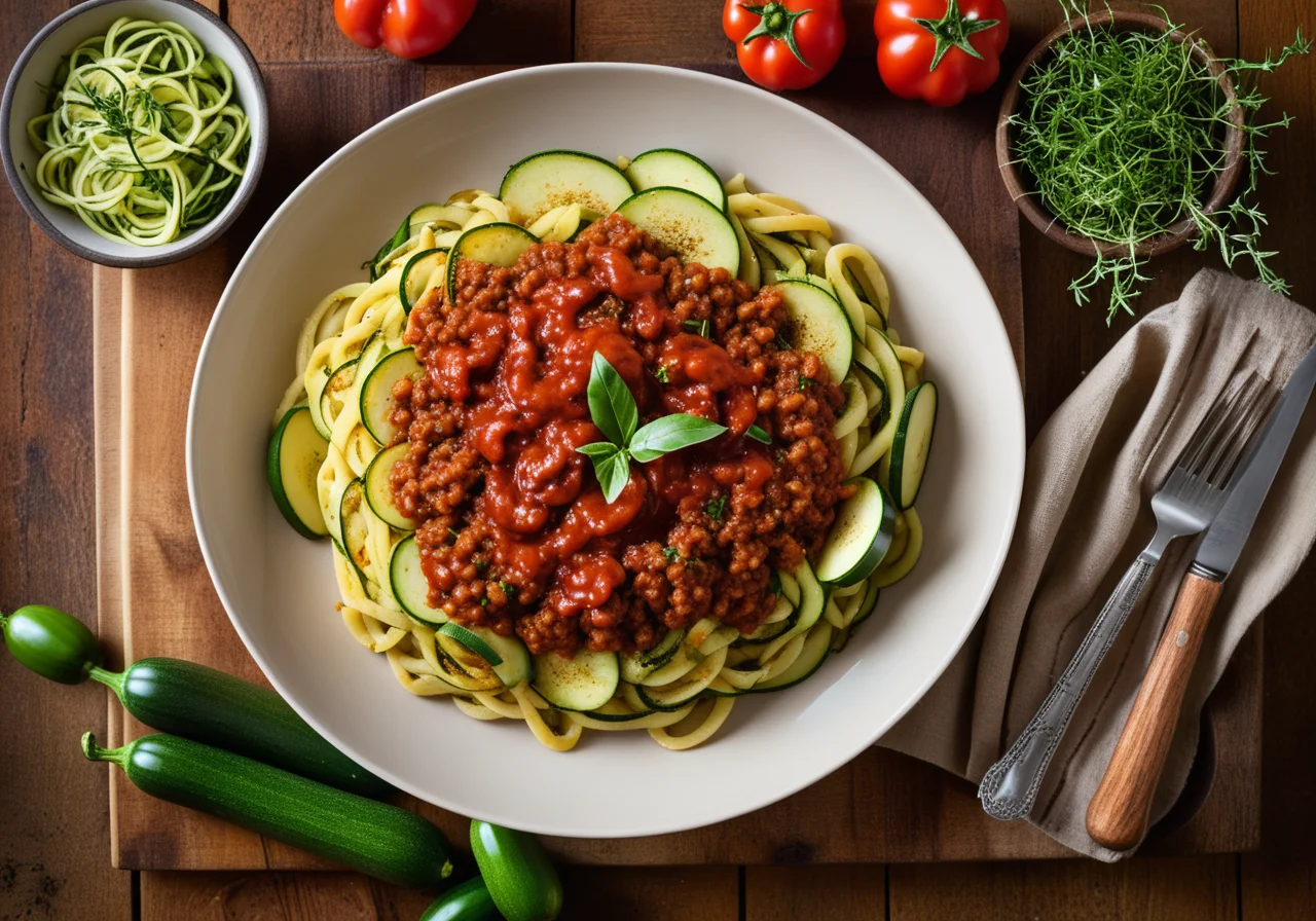 Cellentani with Bolognese and Zucchini