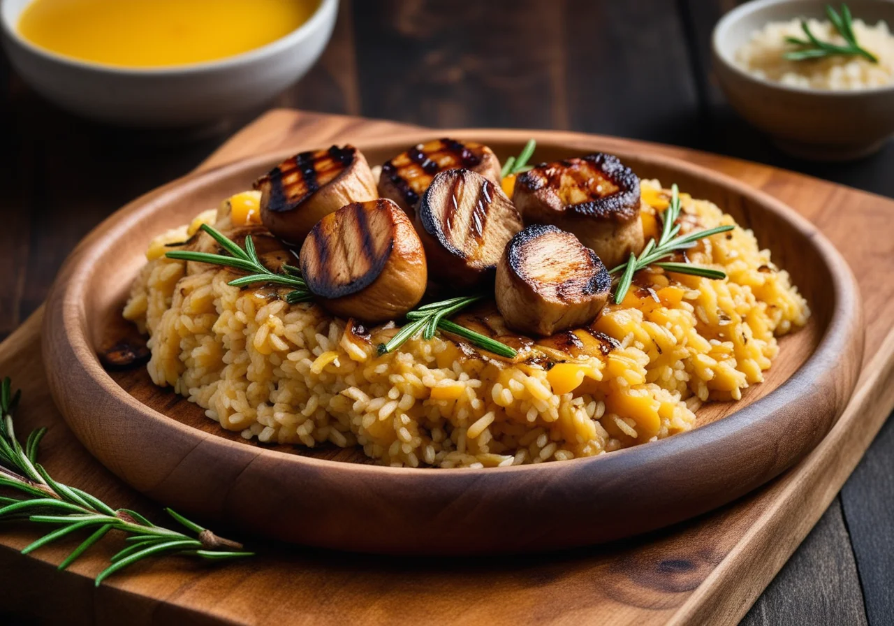 Risotto "Fungi" with Chicken Skewers