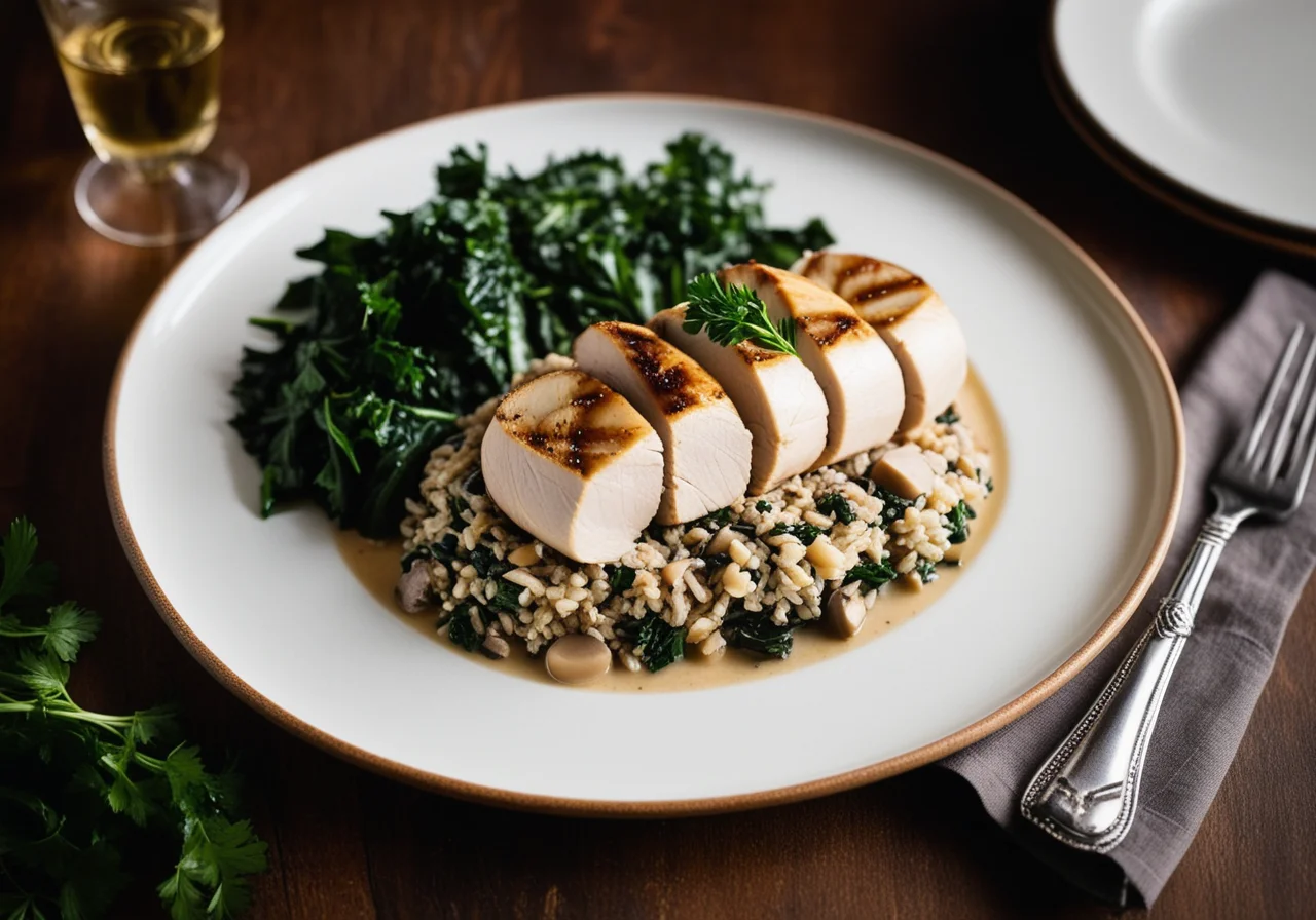 Chicken Breast with Swiss Chard Filling and Rice