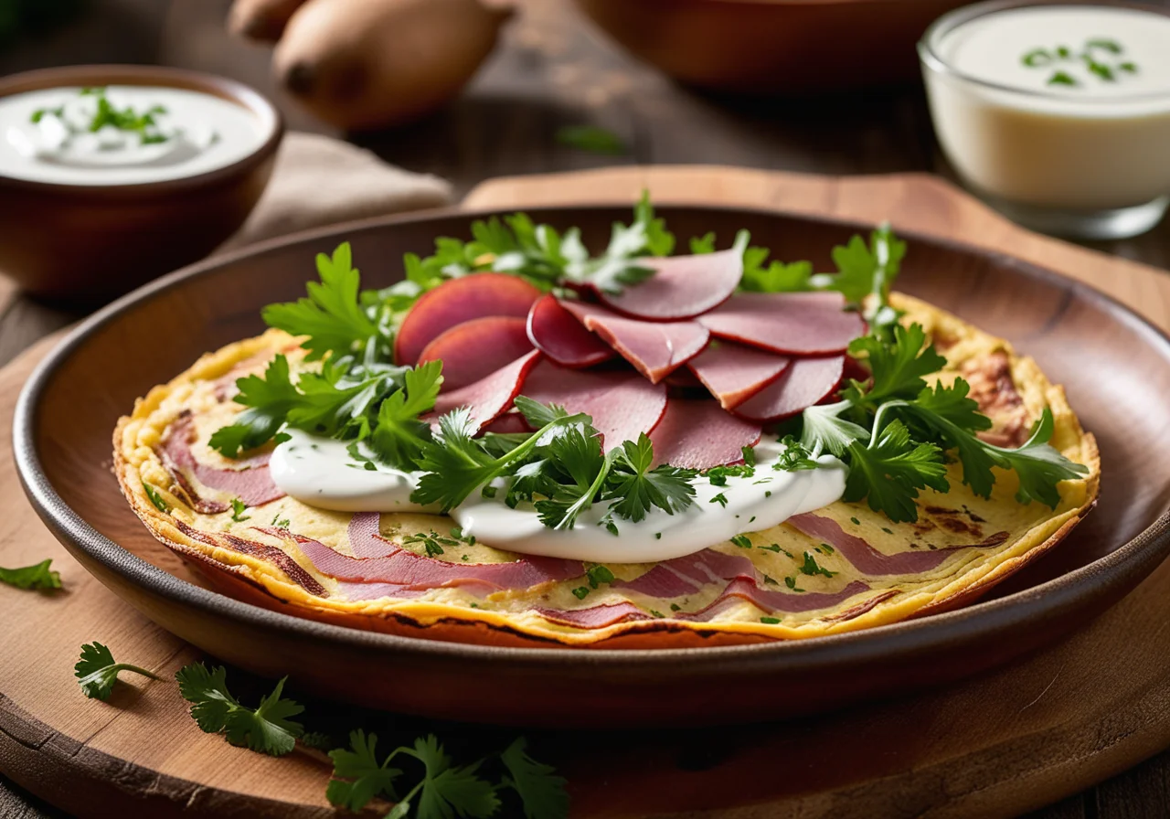 Potato Tortilla with Kidney Beans and Ham