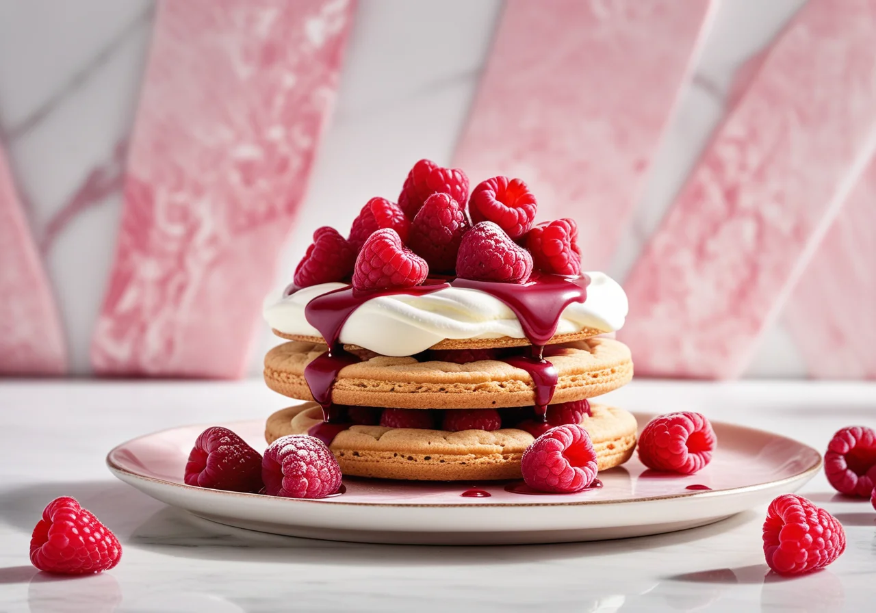 Pink Ladyfinger Biscuits with Cream and Raspberries