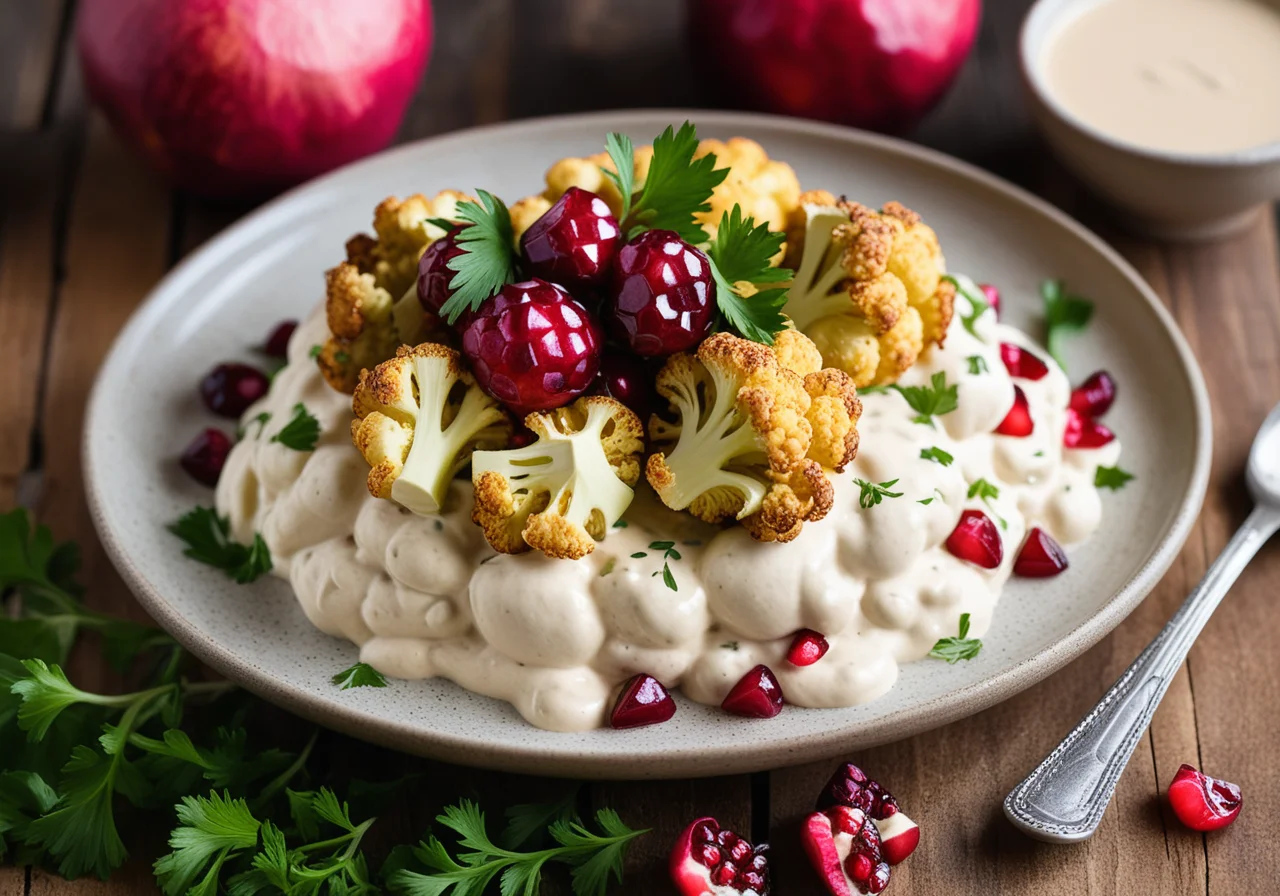 Roasted Cauliflower on Cottage Cheese Cream