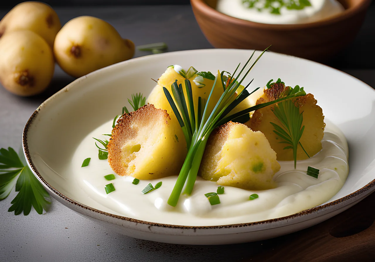 Potato Dumplings with Wild Garlic Yogurt Sauce