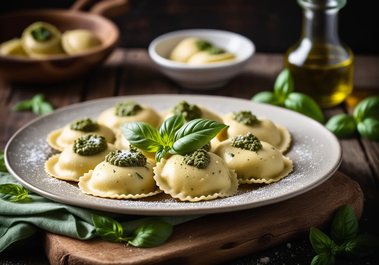 Homemade Ricotta-Pesto Ravioli
