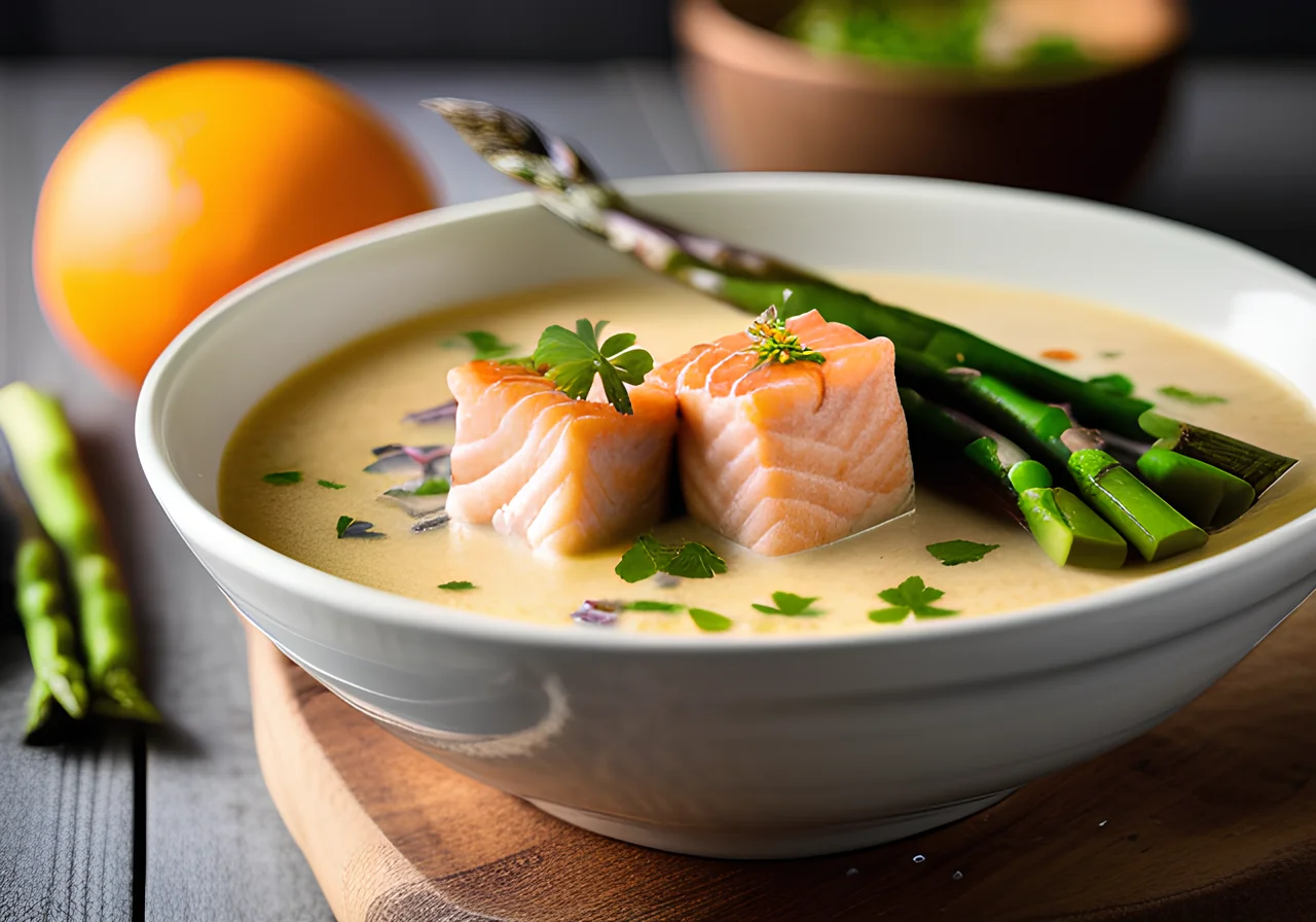 Asparagus Curry Soup with Salmon