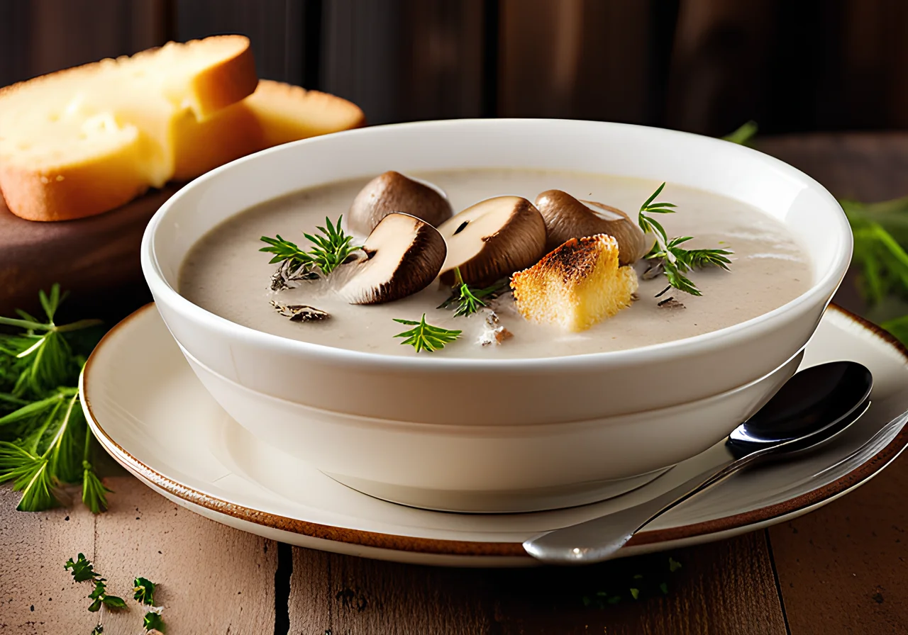 Mushroom Soup with Leek and Cheese Croutons