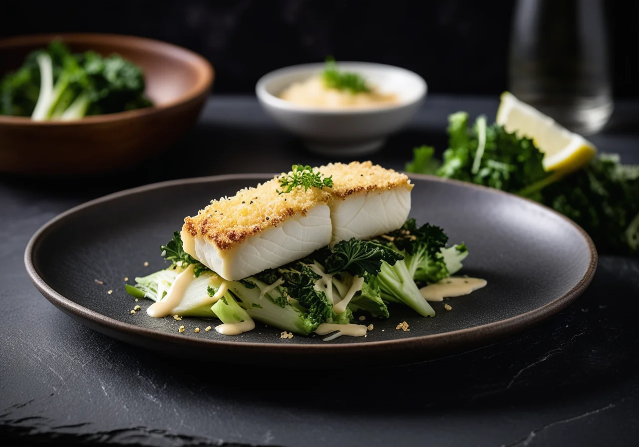 Cod Fillet with Bread Crust and Savoy Cabbage