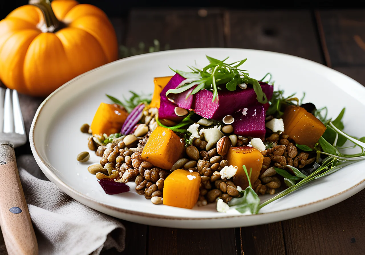 Lentil Salad with Feta and Beetroot