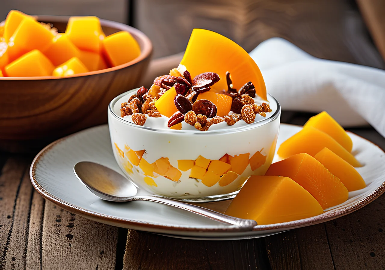 Quark Cream with Mango and Pumpernickel-Coconut Crunch