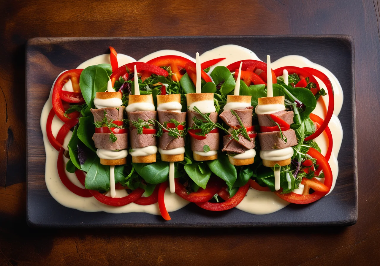 Field Salad with Olive Crêpes and Yogurt Sauce