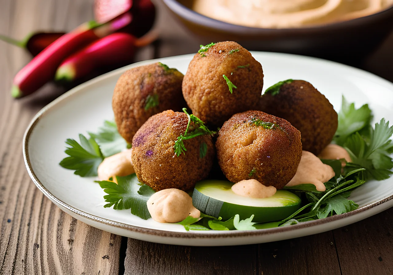 Falafel with Rosehip Hummus and Zucchini Salad