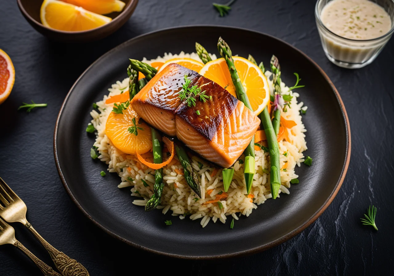 Salmon with Saffron Rice and Vegetables