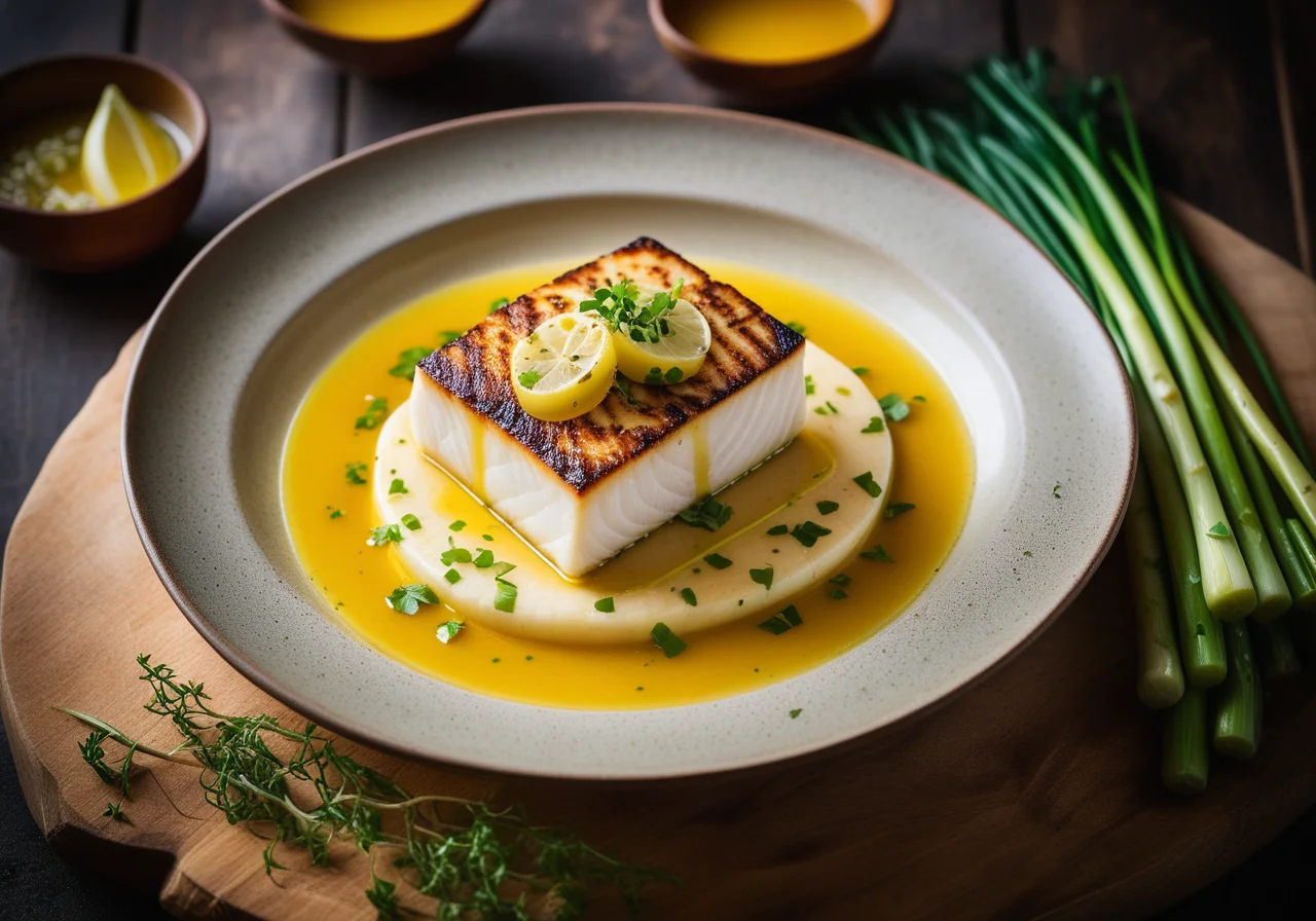 Halibut with Leek Saffron Vegetables