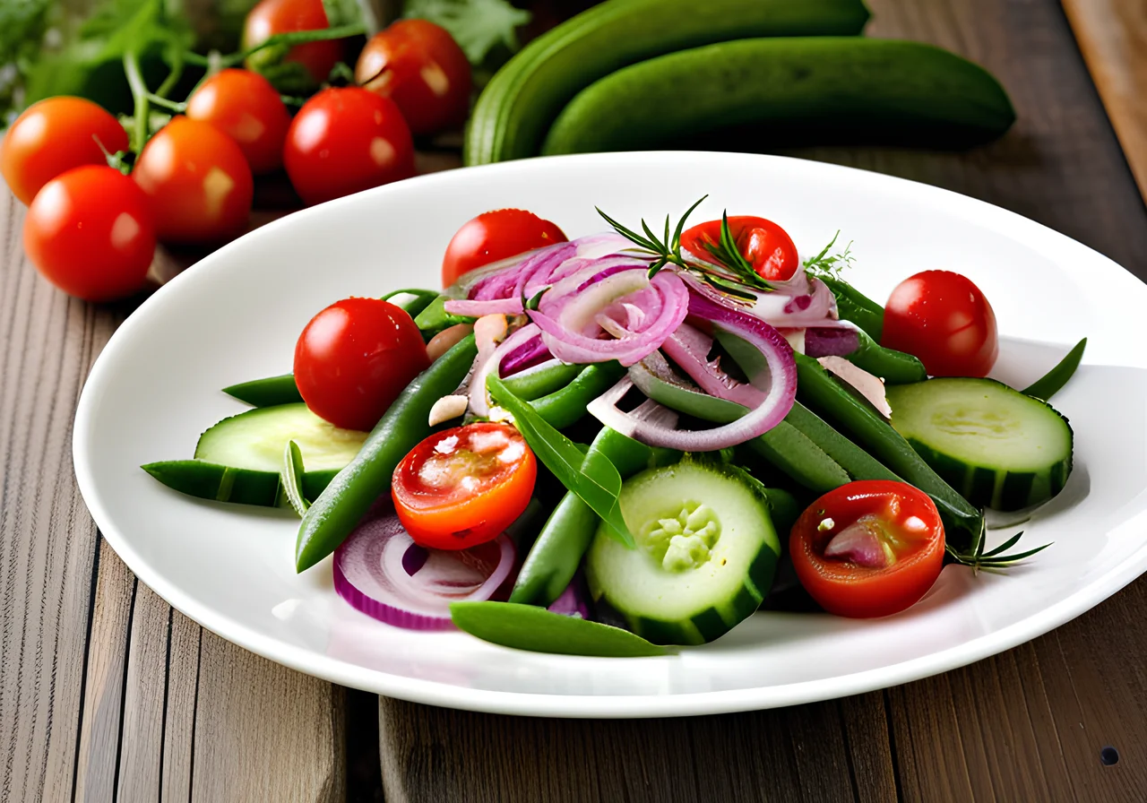 Colorful Vegetable Salad with Green Beans and Tomatoes