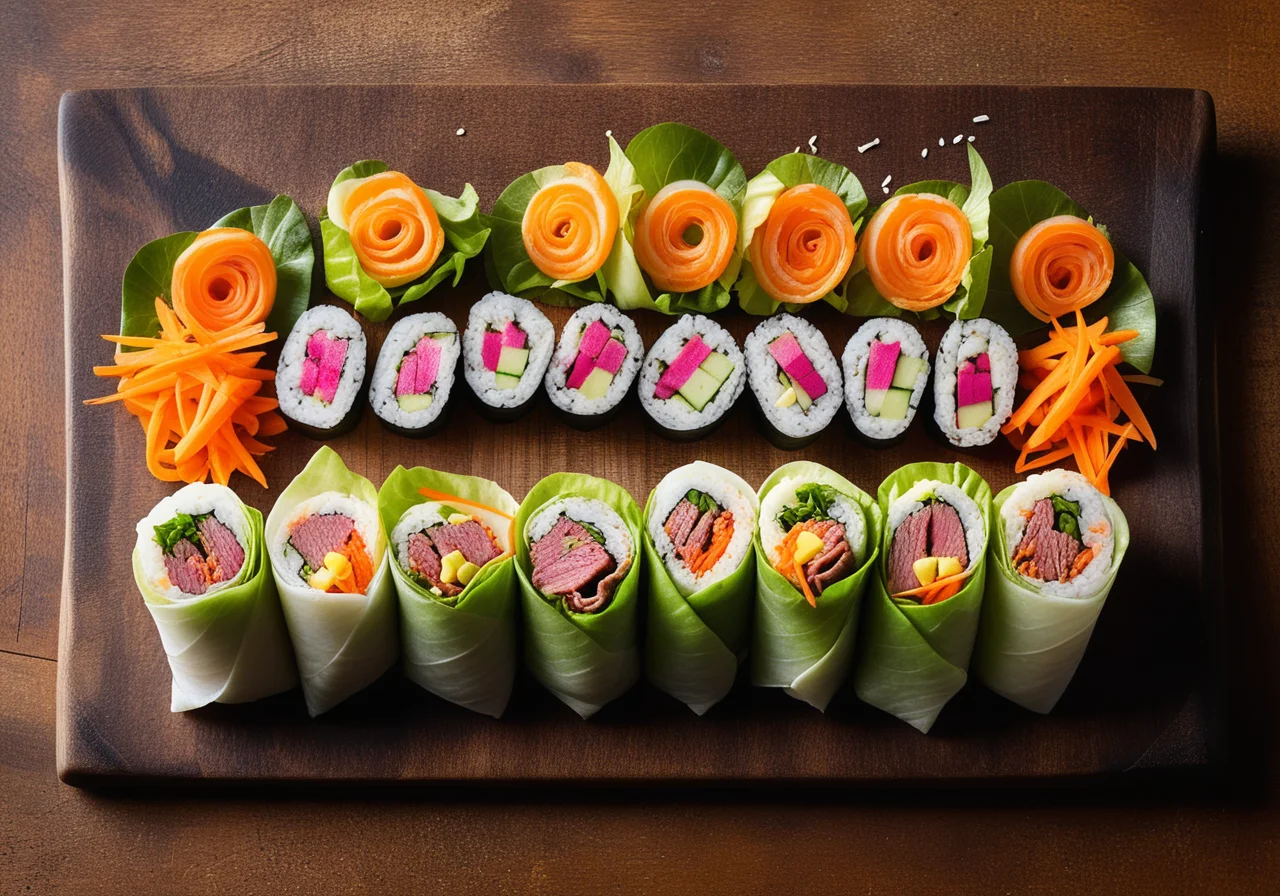 Salad Rolls with Beef Fillet and Rice