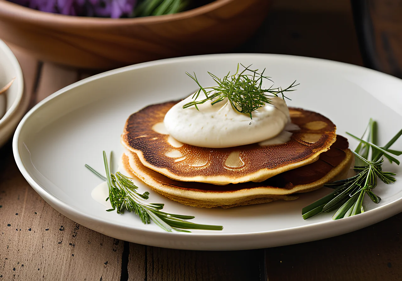 Savory Pancakes with Sautéed King Oyster Mushrooms and Sour Cream