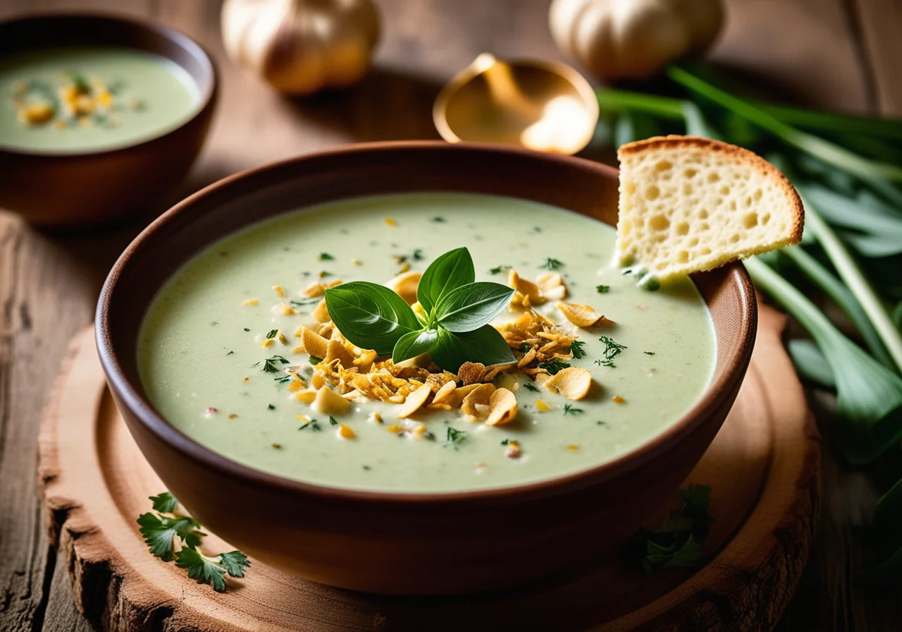Wild Garlic Cream Soup with Garlic Chips