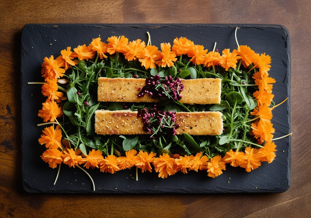 Pumpkin Seed Fish Sticks with Salad