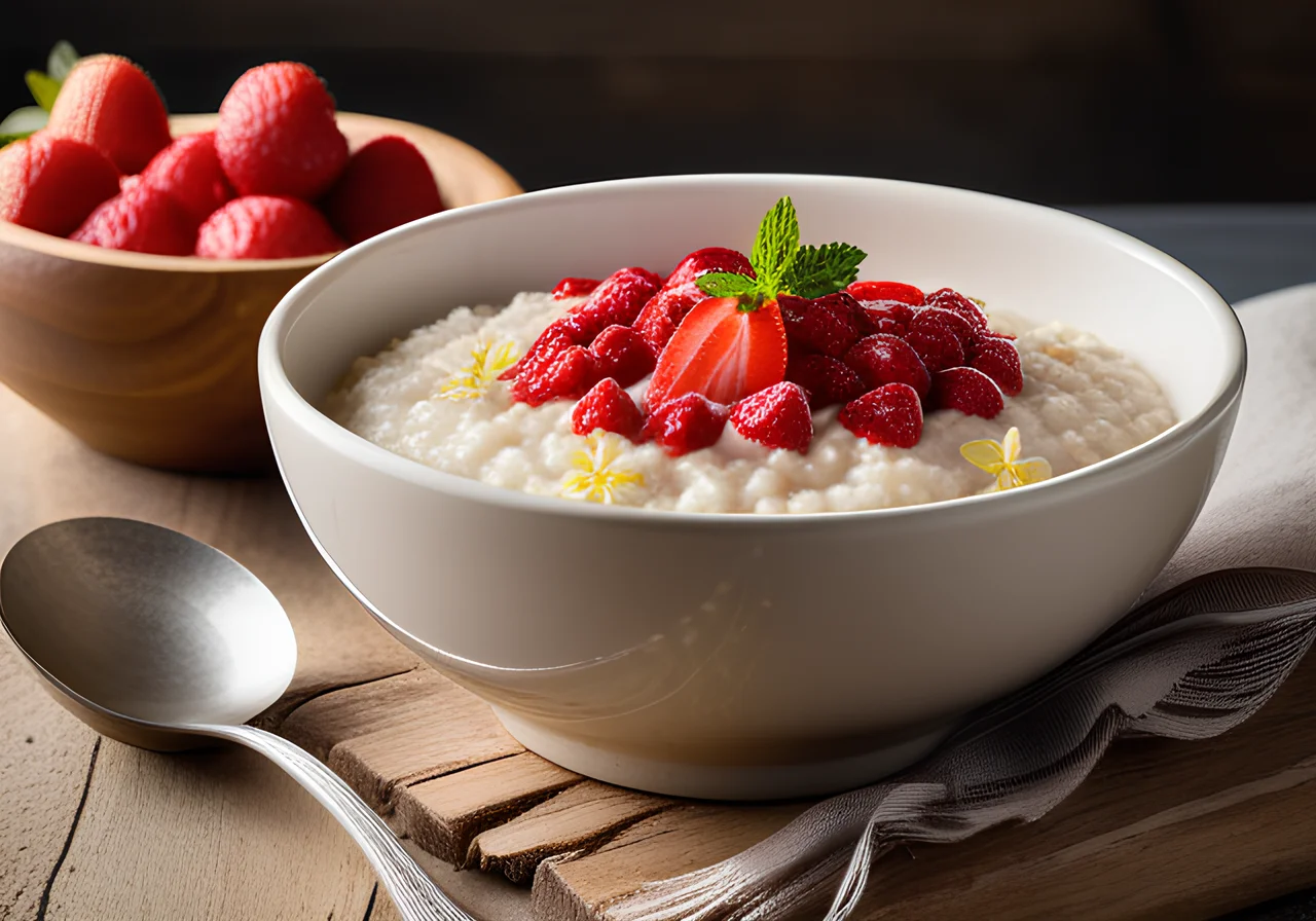 Rice-Oat Porridge with Strawberries and Almonds