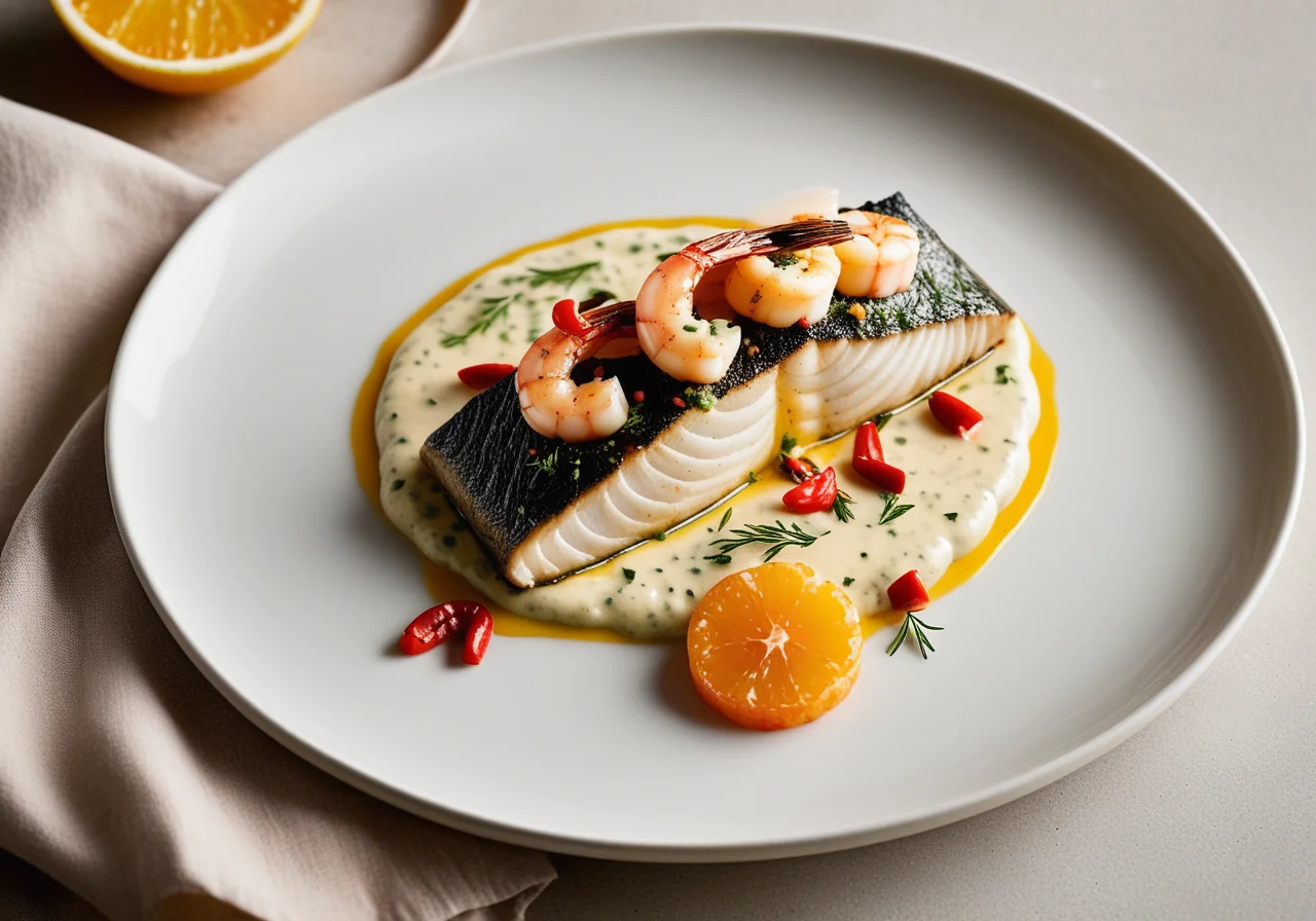 Sea bass with shrimp
