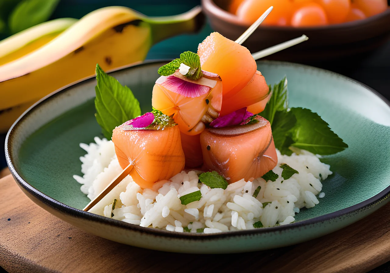 Scampi Skewers with Melon‑Banana Salsa