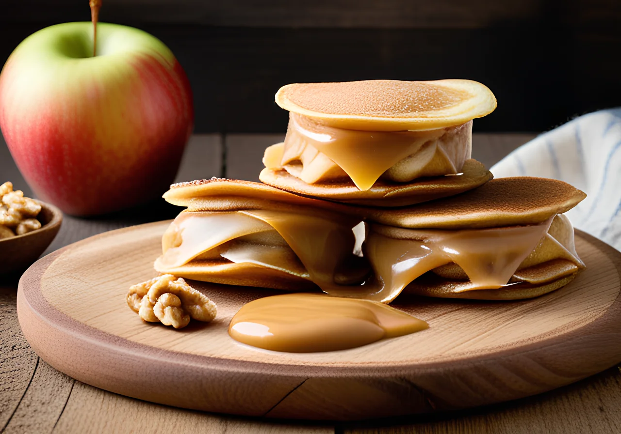 Pancake Rolls with Apple, Peanut Butter and Nuts