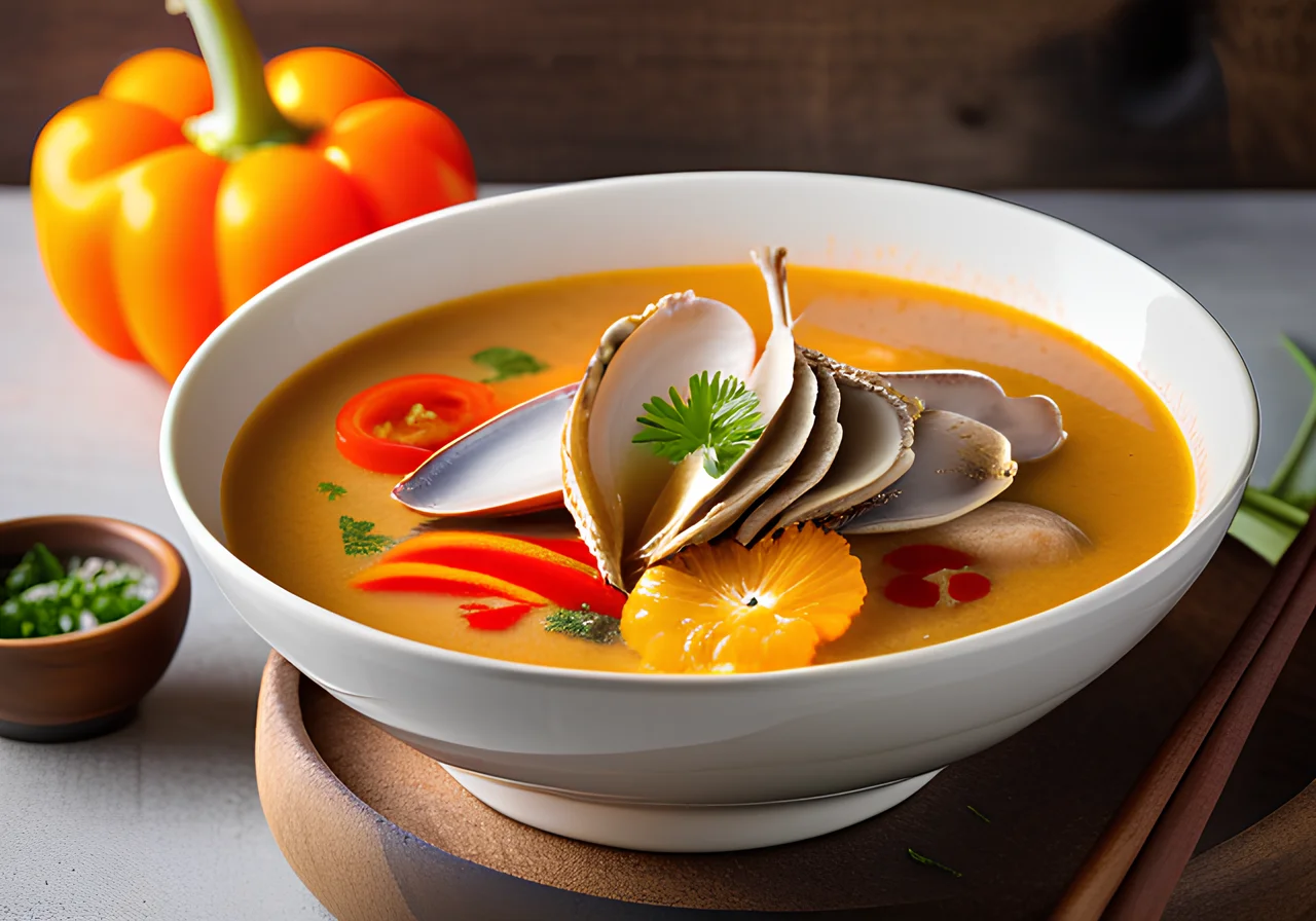 Coconut Soup with Red Curry, Chicken and Oyster Mushrooms